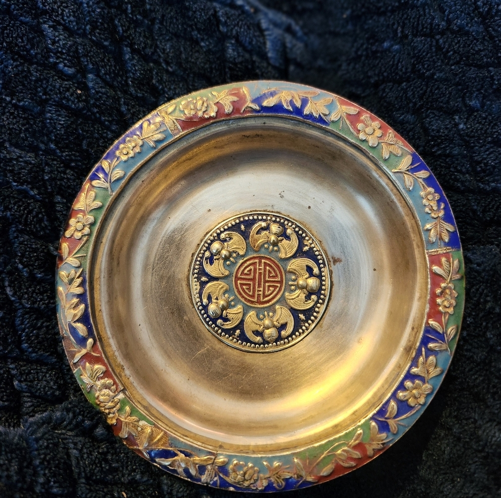 Vintage Chinese cloisonné brass trinket dish